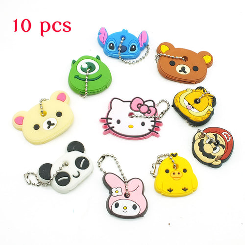 10 PCS a SET  animal keychain cartoon key chain Anime Mario Garfield keycover super her key caps Children Car Keychain